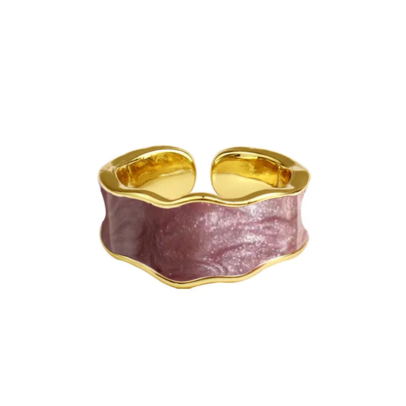 Wholesale Colorful Wave Adjustable Epoxy Enamel Silver Plated Ring