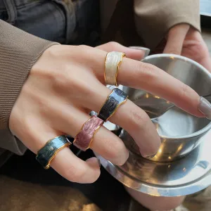 Wholesale Colorful Wave Adjustable Epoxy Enamel Silver Plated Ring