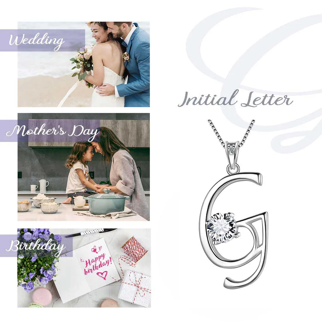 Women Initial G Letter Pendant Necklace Girl Name Jewelry Gift 925 Sterling Silver