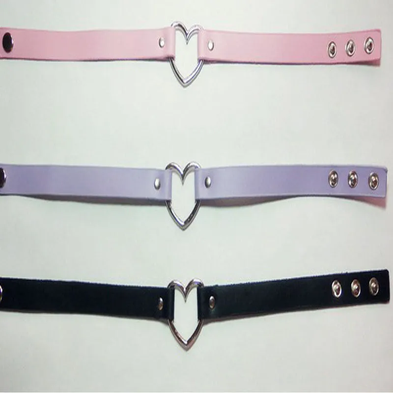 women Punk CHIC Rivet Handmade Chain PU Leather Heart Collar Choker Necklace fine jewelry lovely