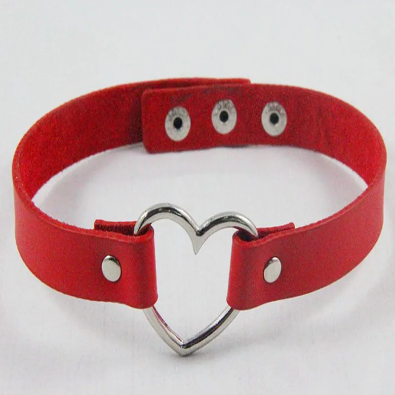 women Punk CHIC Rivet Handmade Chain PU Leather Heart Collar Choker Necklace fine jewelry lovely