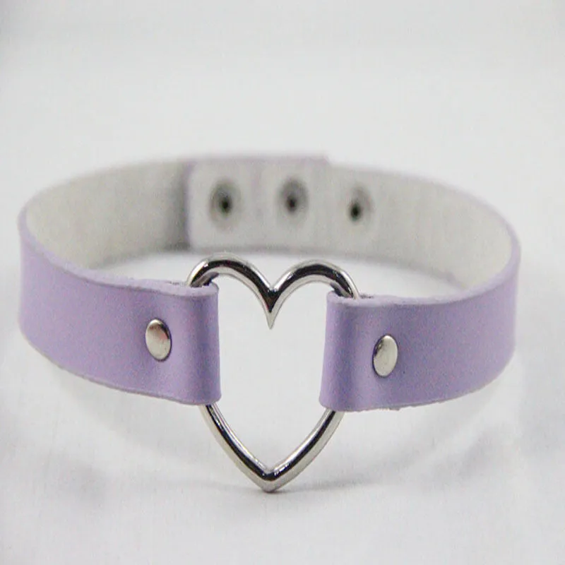 women Punk CHIC Rivet Handmade Chain PU Leather Heart Collar Choker Necklace fine jewelry lovely