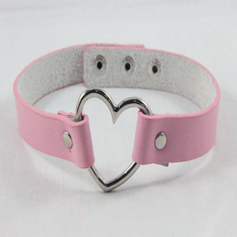 women Punk CHIC Rivet Handmade Chain PU Leather Heart Collar Choker Necklace fine jewelry lovely