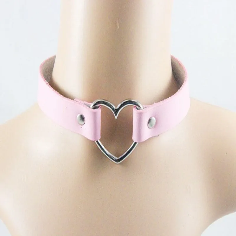 women Punk CHIC Rivet Handmade Chain PU Leather Heart Collar Choker Necklace fine jewelry lovely
