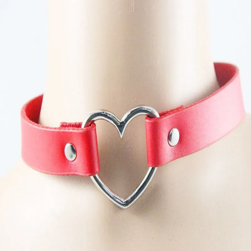 women Punk CHIC Rivet Handmade Chain PU Leather Heart Collar Choker Necklace fine jewelry lovely