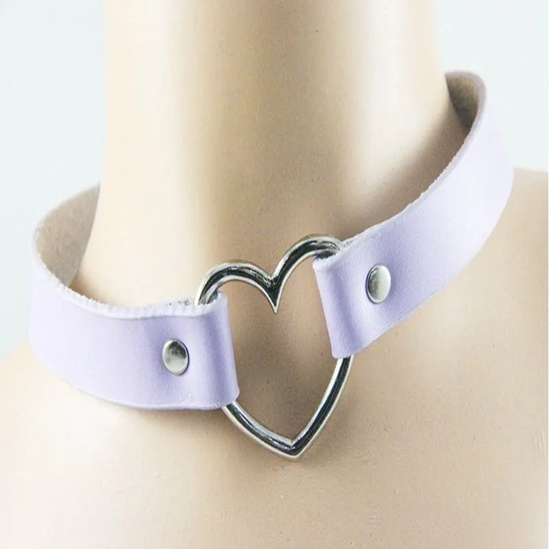 women Punk CHIC Rivet Handmade Chain PU Leather Heart Collar Choker Necklace fine jewelry lovely