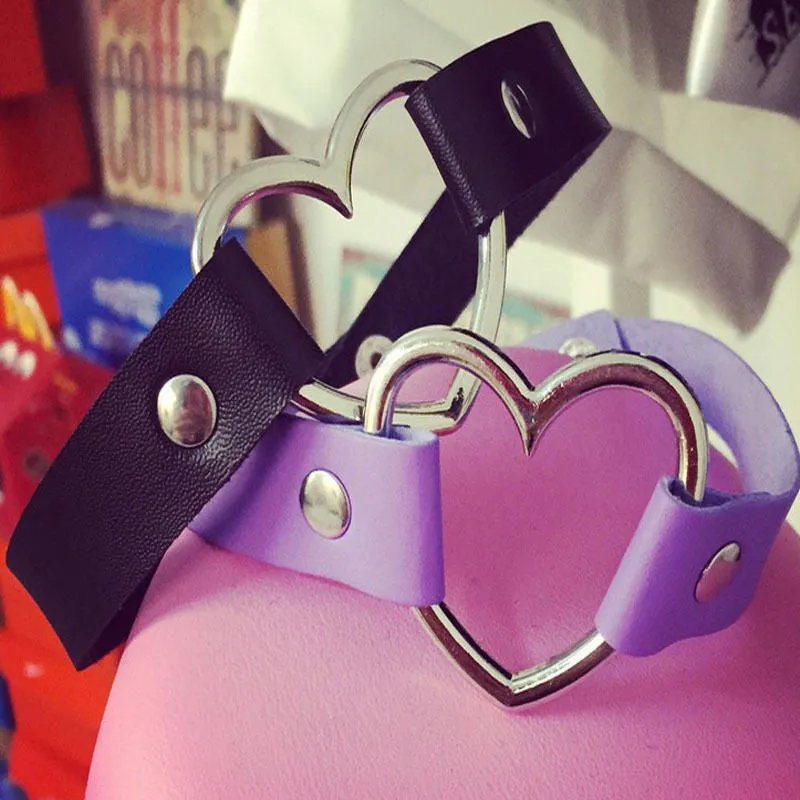 women Punk CHIC Rivet Handmade Chain PU Leather Heart Collar Choker Necklace fine jewelry lovely