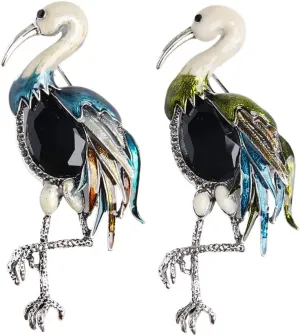 Ximimark 2 PCS Pretty Red-crowned crane brooch For Woman animal Bird Pin retro rhinestone flamingo Brooches jewelry accessories
