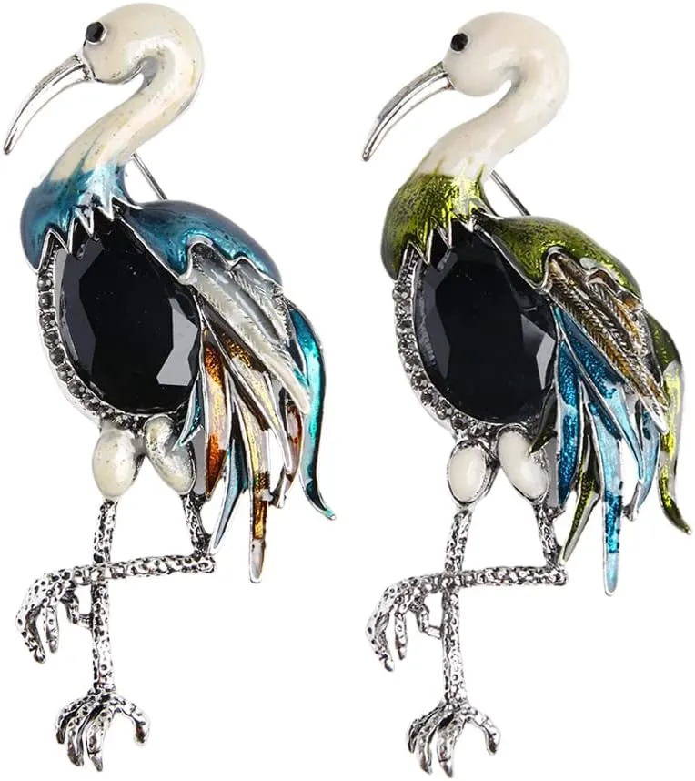 Ximimark 2 PCS Pretty Red-crowned crane brooch For Woman animal Bird Pin retro rhinestone flamingo Brooches jewelry accessories