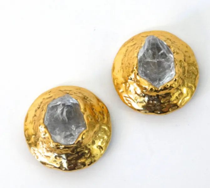 Yves Saint Laurent Raw Quartz Clip Earrings, 1970S