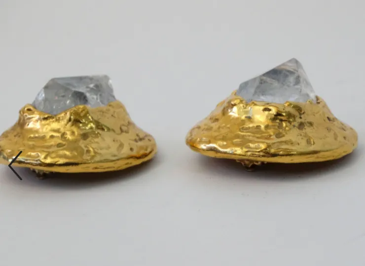 Yves Saint Laurent Raw Quartz Clip Earrings, 1970S