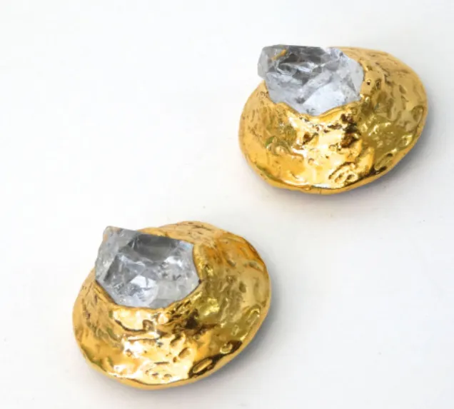 Yves Saint Laurent Raw Quartz Clip Earrings, 1970S