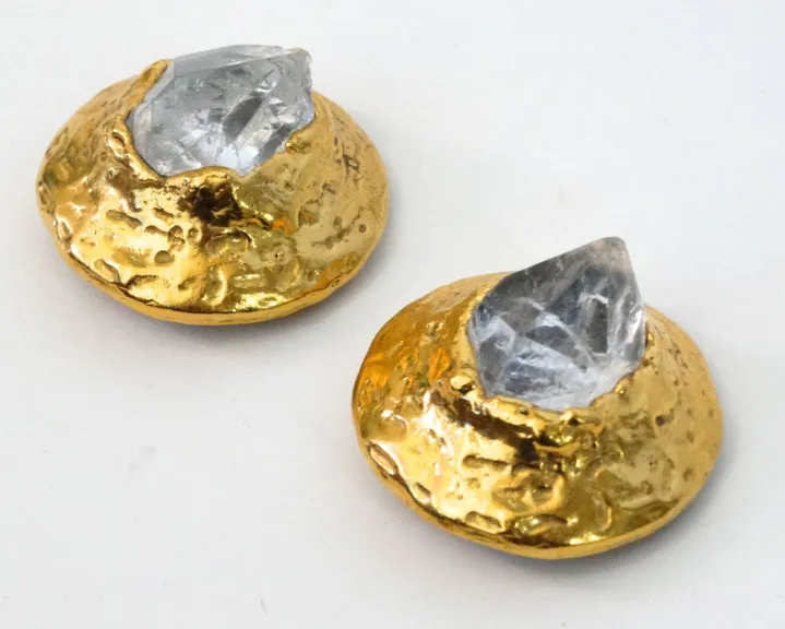 Yves Saint Laurent Raw Quartz Clip Earrings, 1970S
